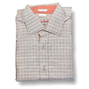 Signum M Slim Fit Button Up Shirt Geometric Print Retro Mod Casual Dressy